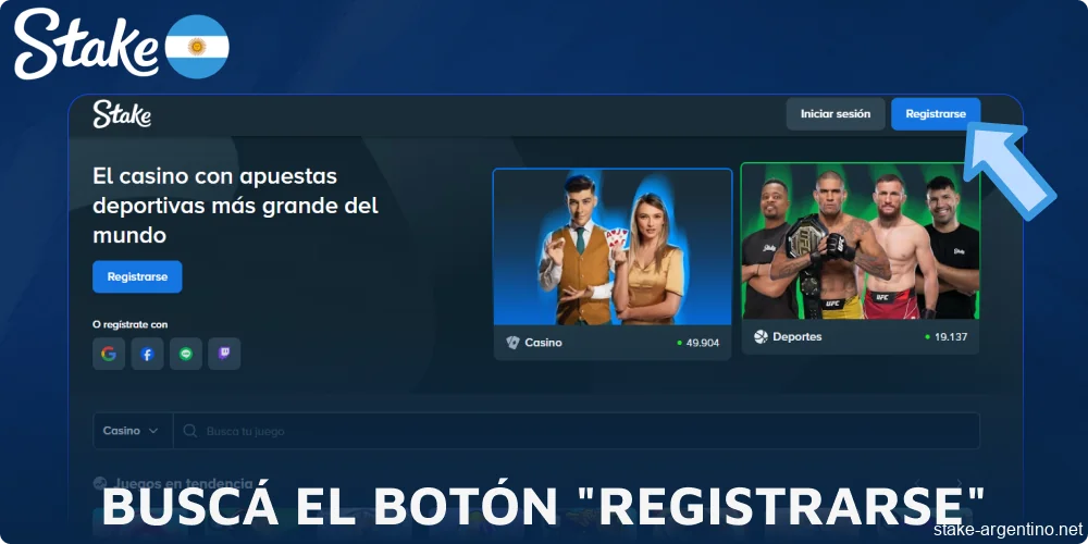 Buscá el botón Registrarse en Stake