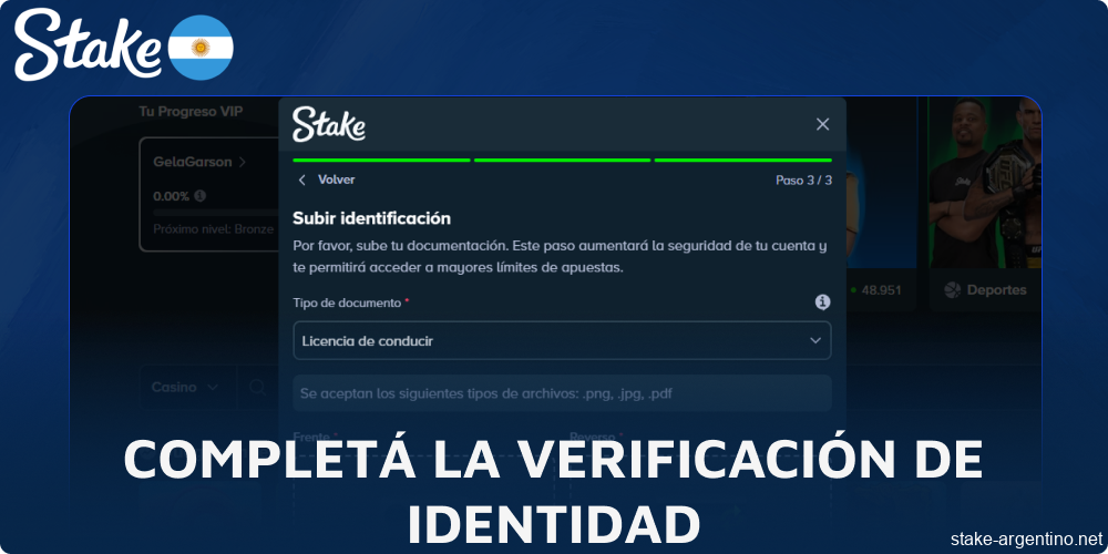 Completá la verificación de identidad en Stake