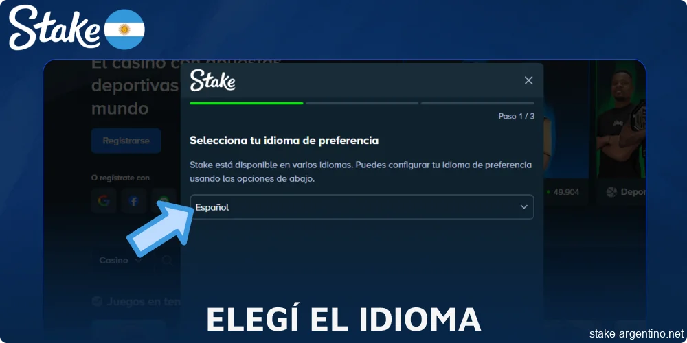 Elegí el idioma en Stake