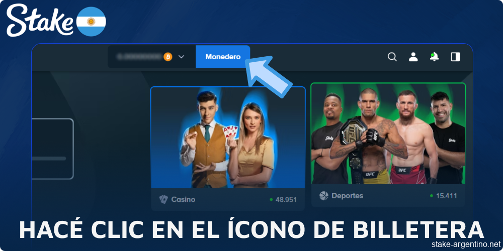 Hacé clic en el ícono de Billetera en Stake