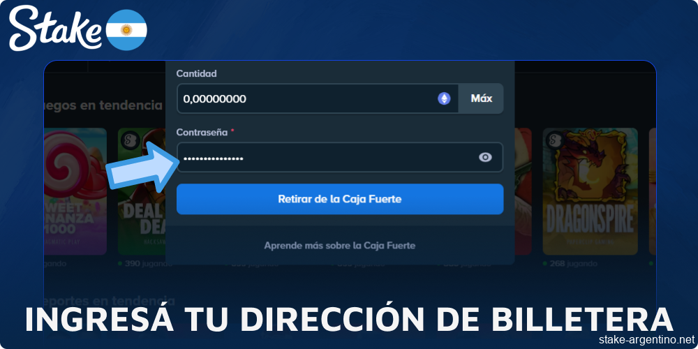 Ingresá tu dirección de billetera en Stake