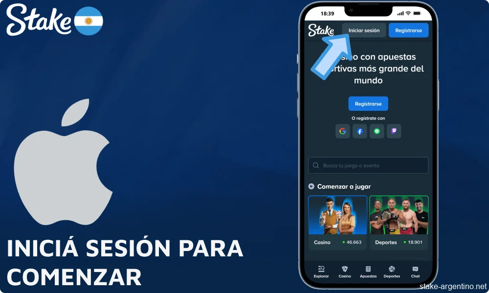 Iniciá sesión en la aplicación móvil Stake para comenzar