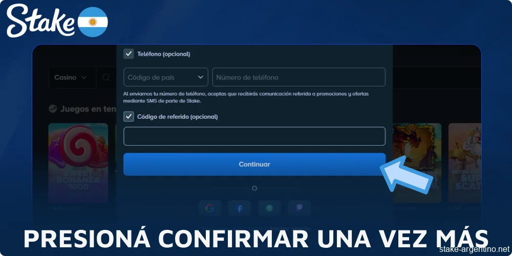 Presioná Confirmar en Stake una vez más