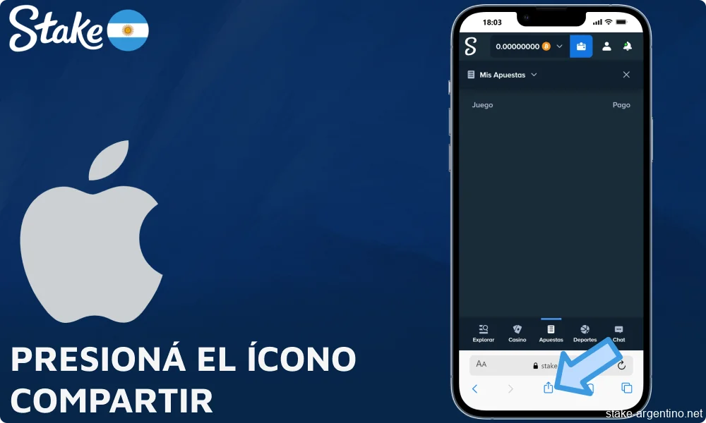 Presioná el ícono Compartir en Stake