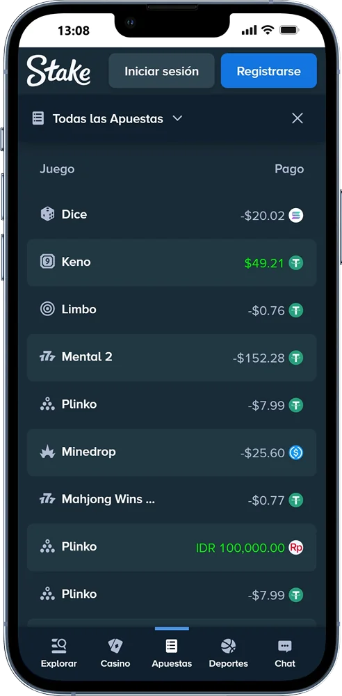 Apuestas en la aplicación móvil Stake