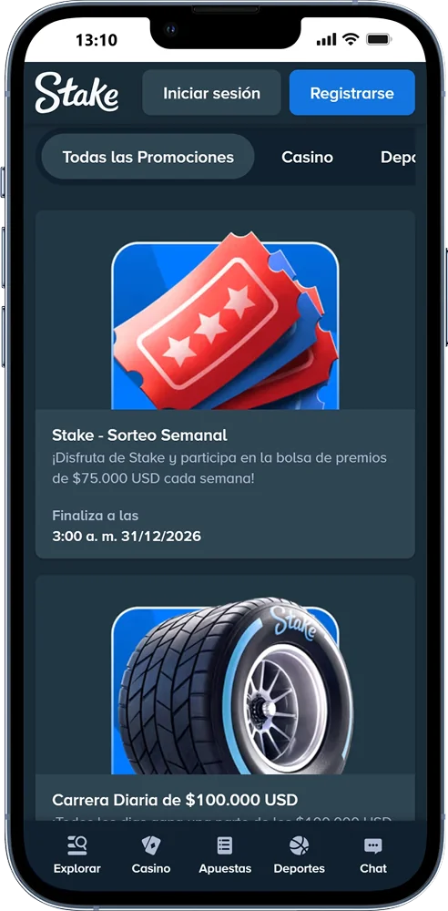 Bonificaciones y promociones disponibles en la aplicación móvil Stake