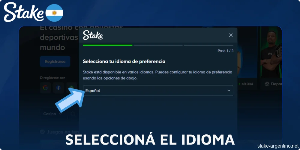 Seleccioná el idioma en Stake